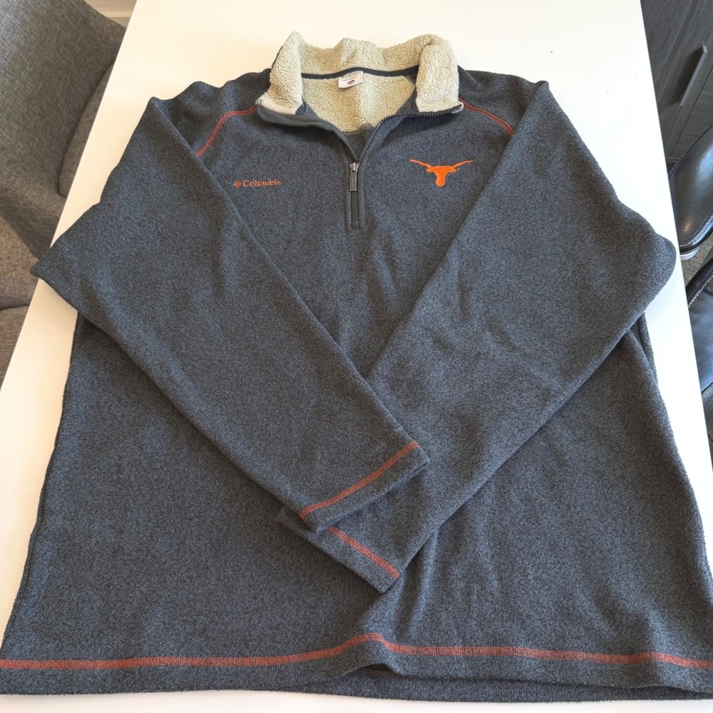 Columbia Mens XXL Texas Longhorns Quarter Zip Fleece Pullover Gray Burnt Orange